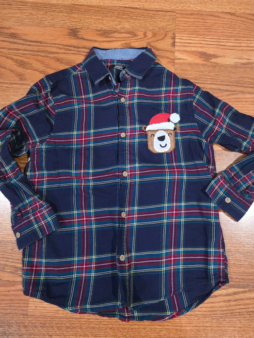 Nordstrom Boys Christmas Bear Plaid Button Down Shirt